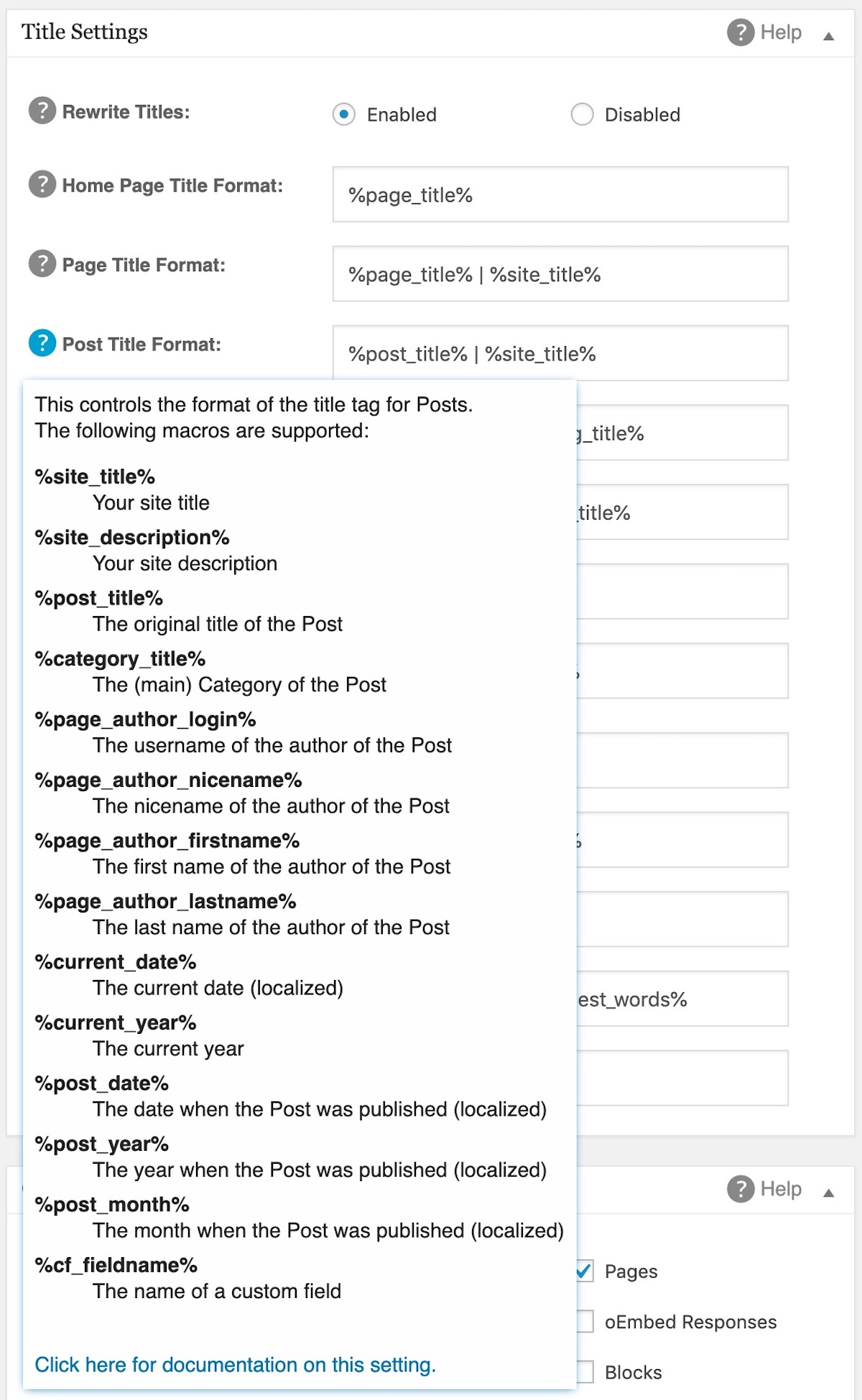 Title Format fields in All in One SEO