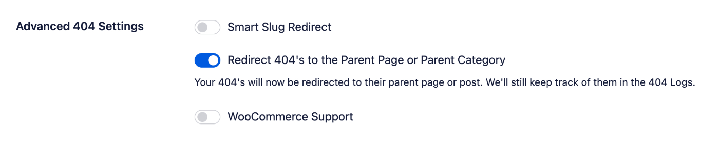 WooCommerce Support option in Advanced 404 Settings