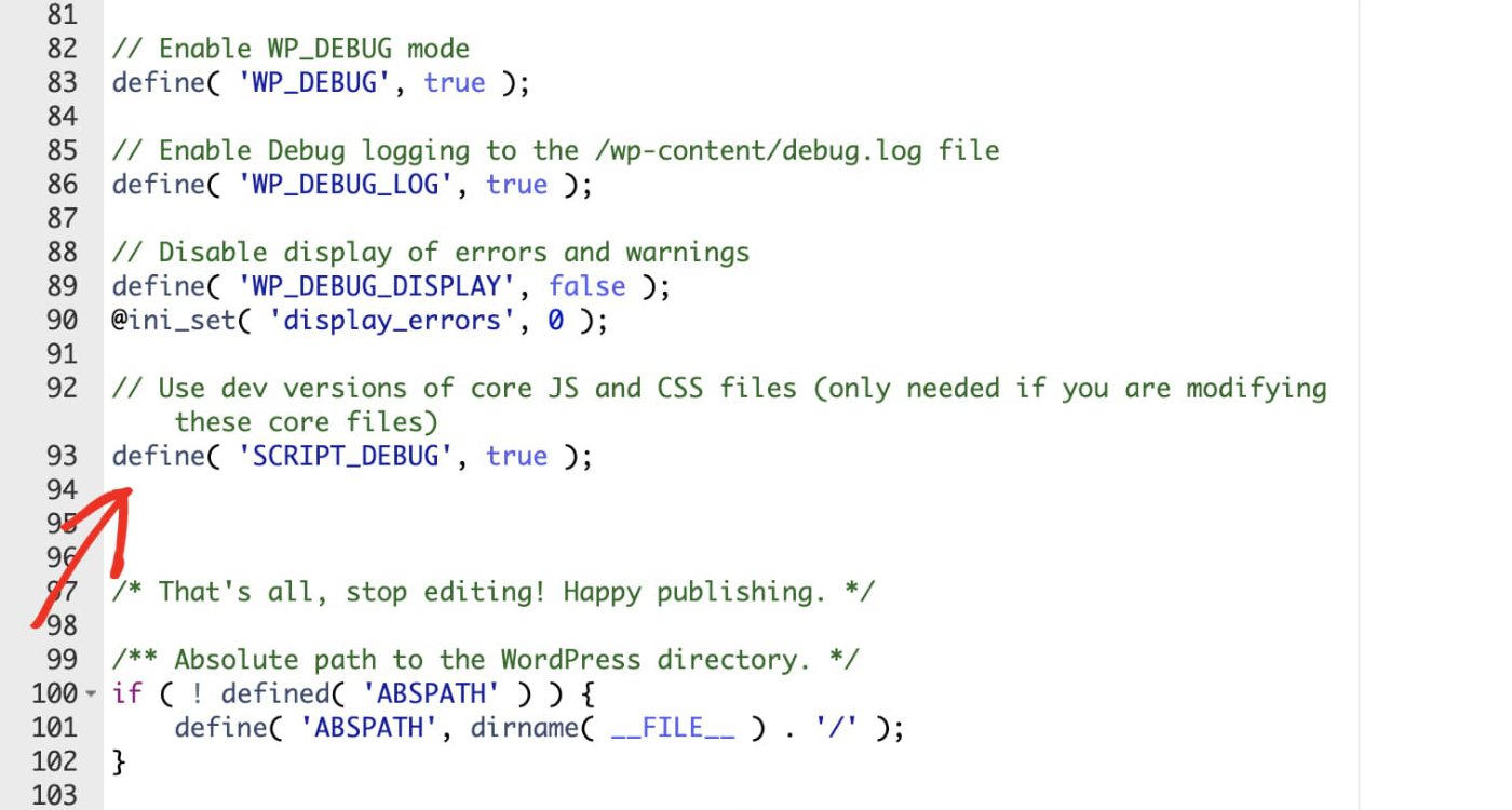 Enable debugging inside the wp-config.php file