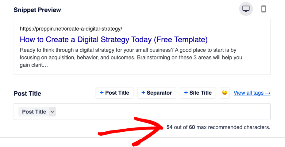 aioseo serp snippet tool title character limit
