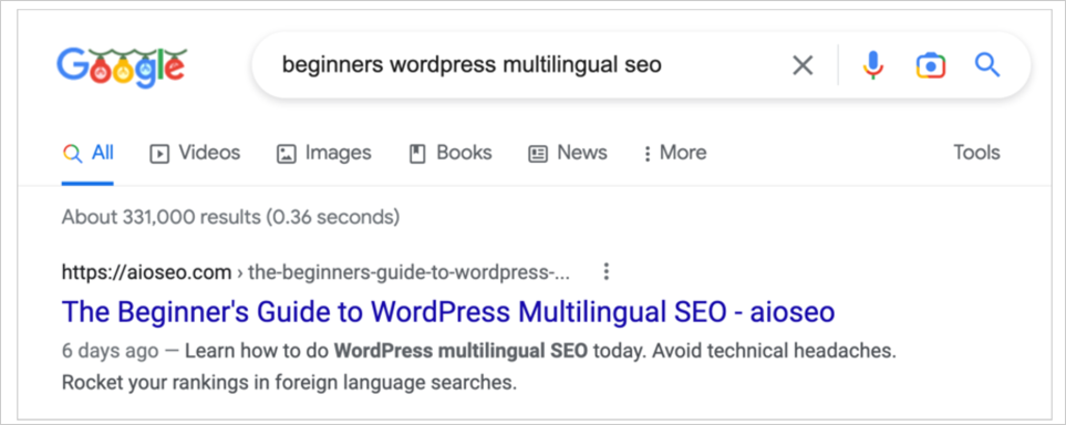 meta description in serp example