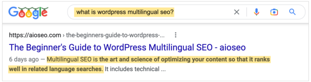 google serp creating meta description example