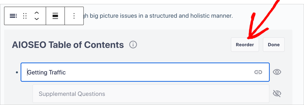 reorder wordpress table of contents