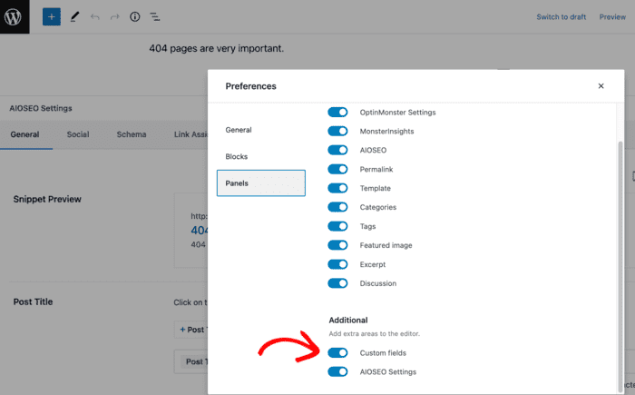 Customs fields in WordPress block editor.