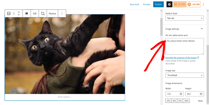Adding alt text in WordPress block editor
