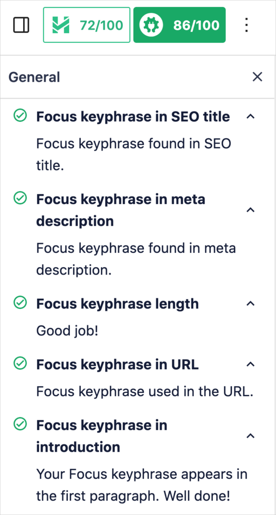 aioseo analysis of focus keyword use 