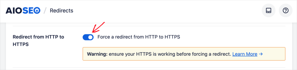 aioseo force redirect
