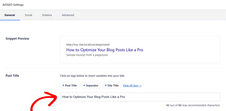 Blog post SEO checklist - optimize your post title in AIOSEO
