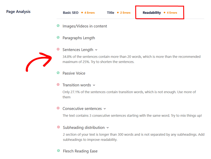 Blog post SEO checklist - readability analysis in AIOSEO