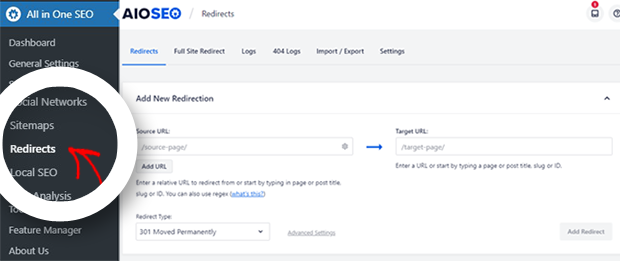 AIOSEO Redirects Settings