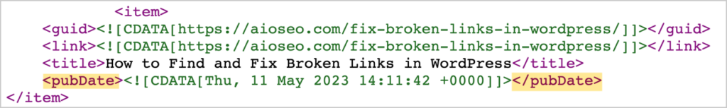 rss sitemap code pubdate