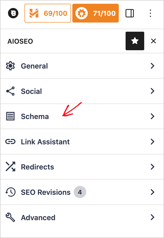 aioseo sidebar schema tab
