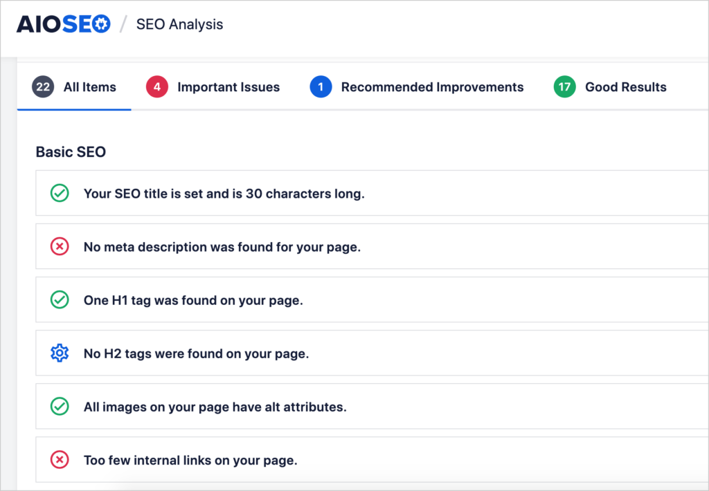 aioseo seo analysis issues