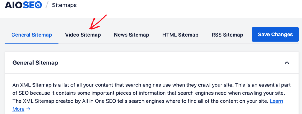 aioseo video sitemap option