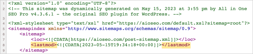 xml sitemap code lastmod