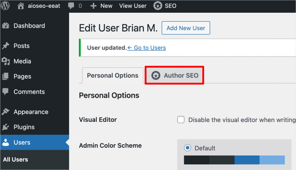 Author SEO tab