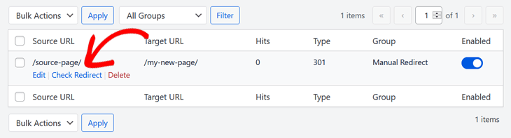 Checking redirect in All in One SEO