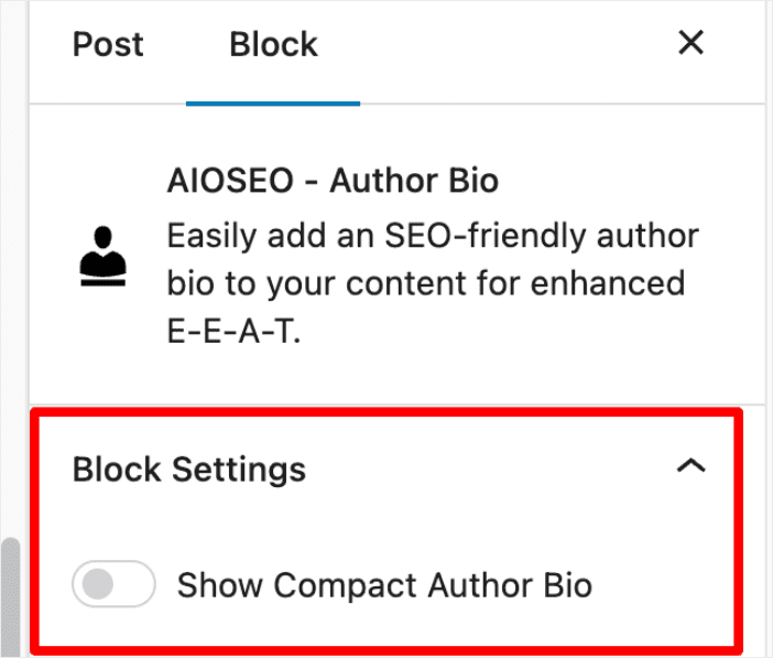 "Show Compact Author Bio" toggle