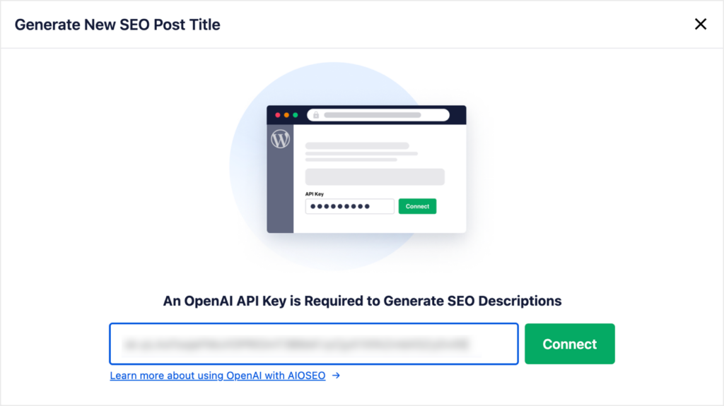 connect openai account to wordpress to use seo title tag generator