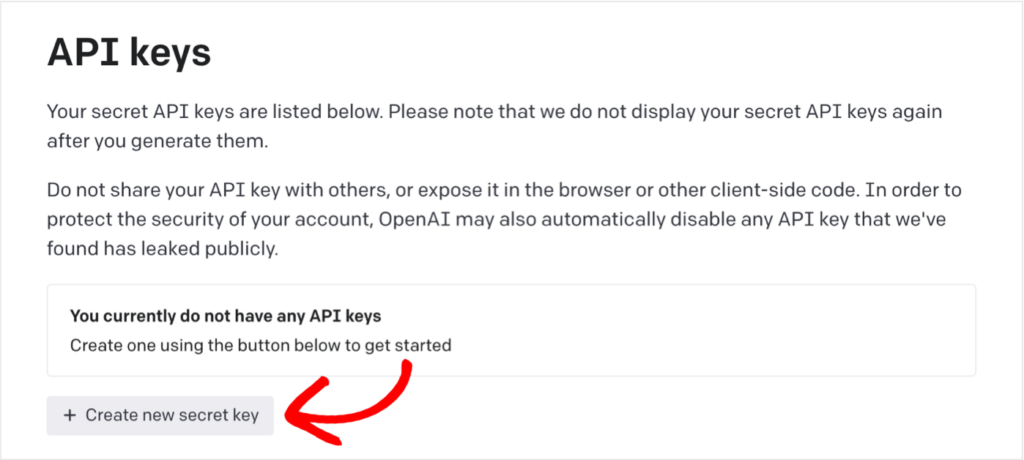 create a new secret key in openai