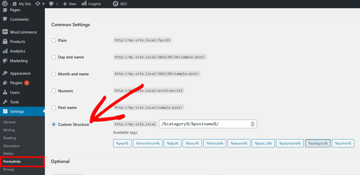 Setting custom permalink structure in WordPress