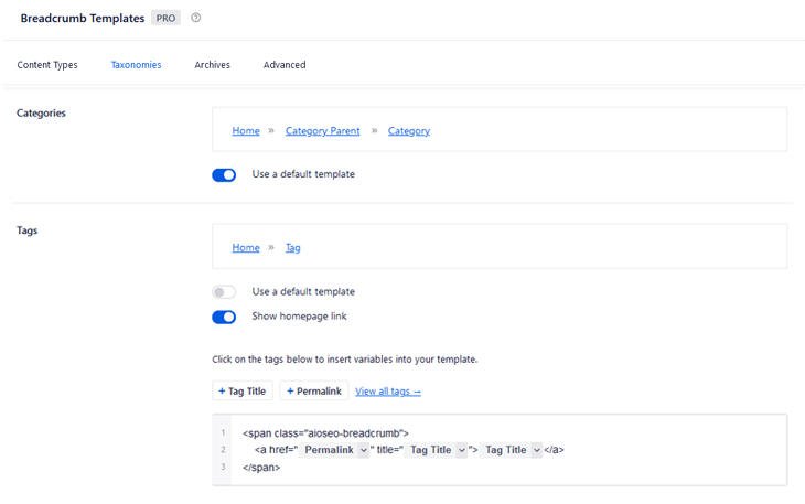 Customizing the breadcrumbs template for taxonomies in All in One SEO