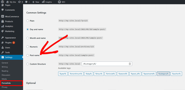 Changing permalink settings in WordPress