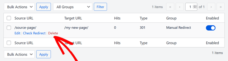 Deleting redirects in All in One SEO