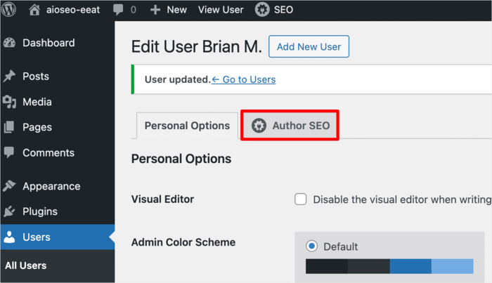 Author SEO module in AIOSEO.