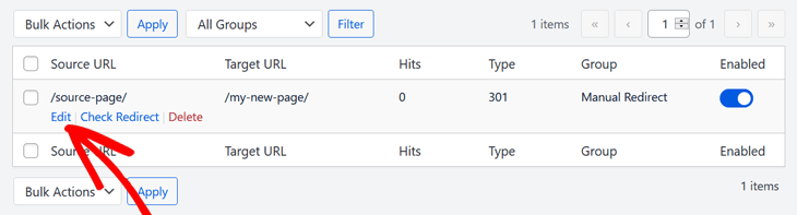 Editing redirects in All in One SEO