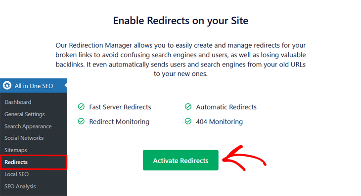 Enabling redirects on your site in All in One SEO