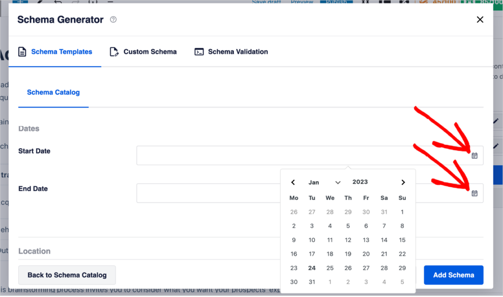 event schema date picker