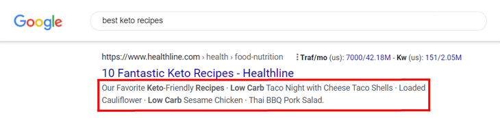 Example of a meta description in Google's search results