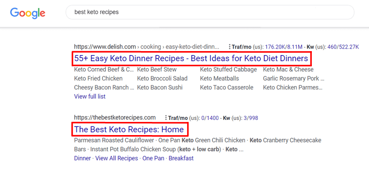 Examples of SEO title in the search results on Google 