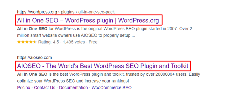 Examples of SEO titles for All in One SEO 