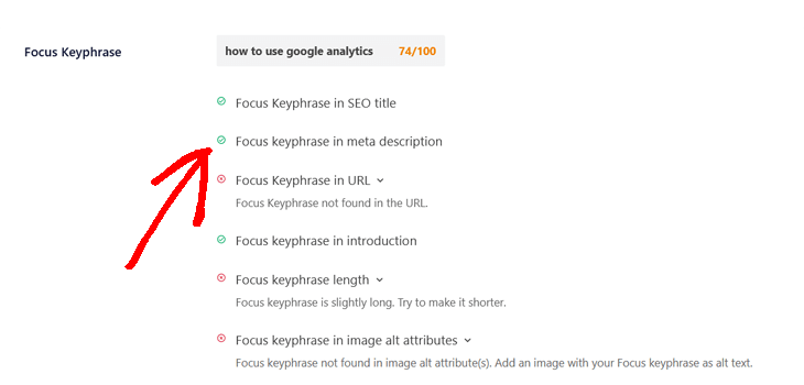 Analyzing the focus keyphrase in meta description in All in One SEO