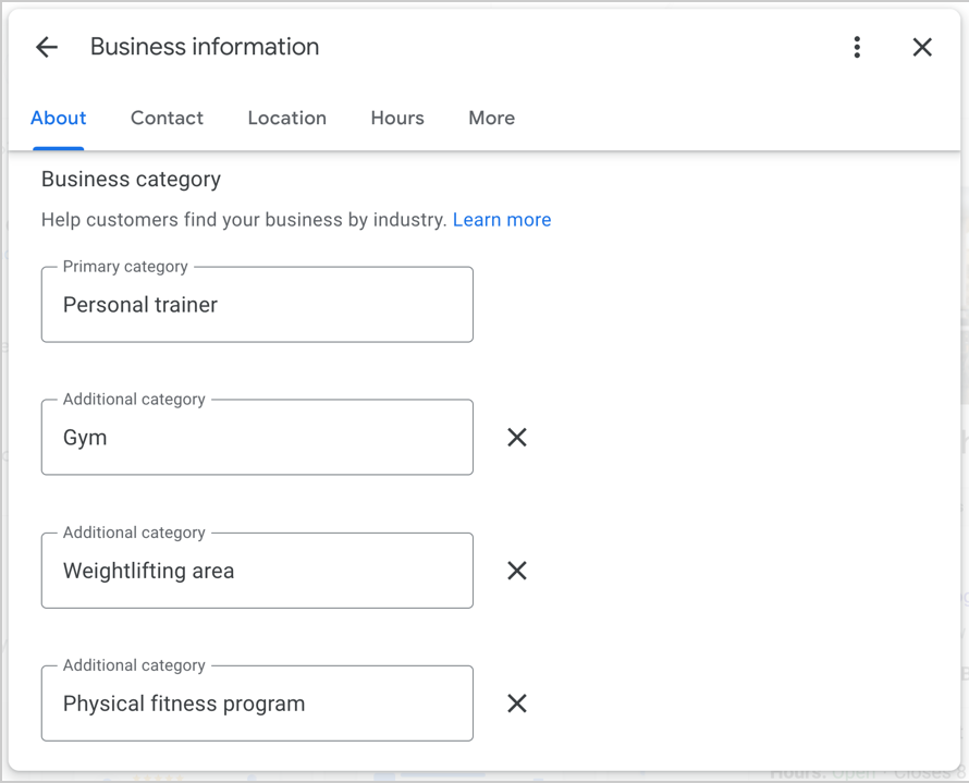 google business profile categories