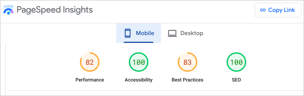 google pagespeed insights scores