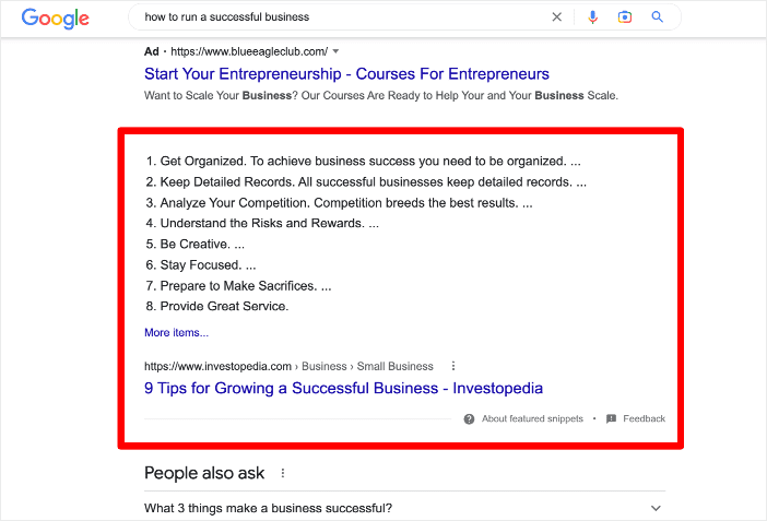 Featured snippet example.