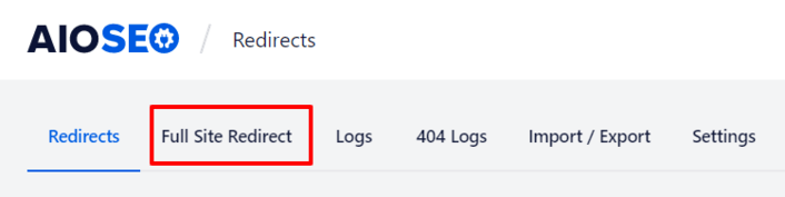 When learning how to redirect a WordPress site, the process starts by click on the "Full Site Redirect" option.