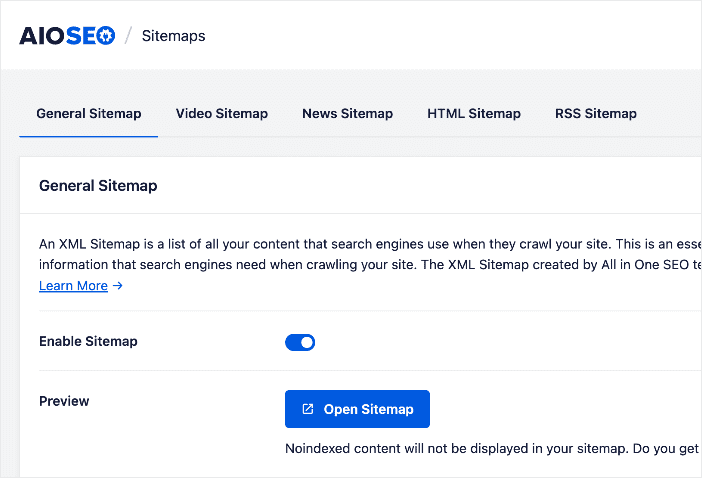 AIOSEO Sitemap feature