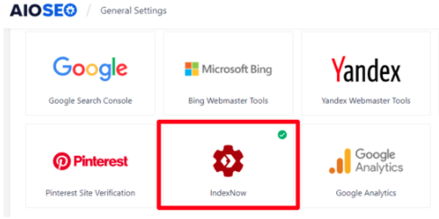 After adding IndexNow, you can confirm successful implementation in the webmaster tools section of AIOSEO.indexnow-feature-settings-AIOSEO