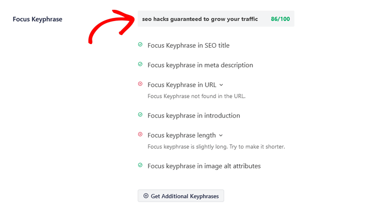 Focus keyphrase analysis in All in One SEO 