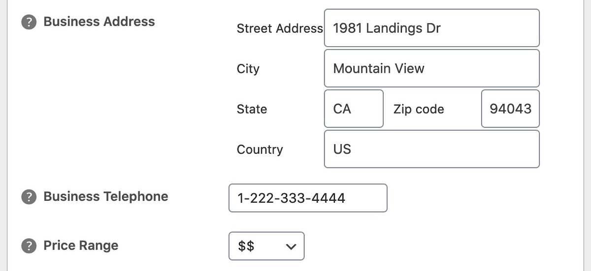 Local Business Schema Settings - Business Information