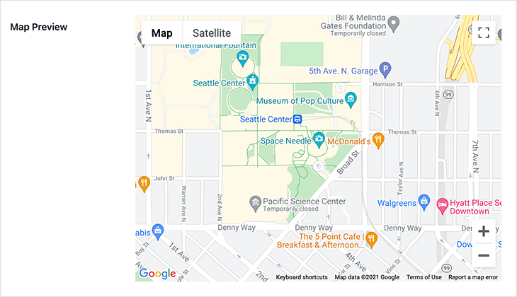 Preview map embed