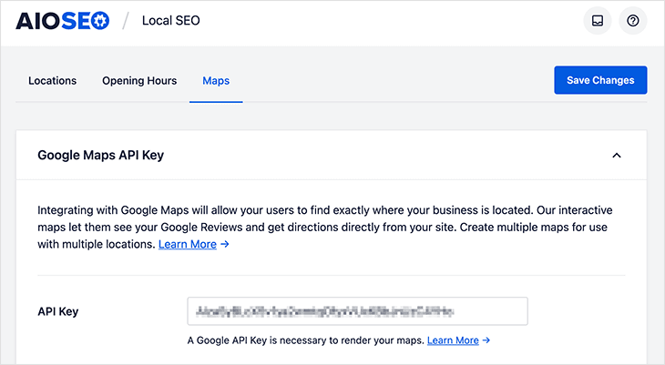 AIOSEO Local SEO Maps settings