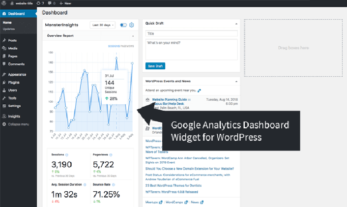 MonsterInsights dashboard in WordPress