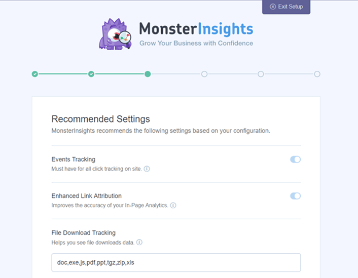 MonsterInsights setup wizard