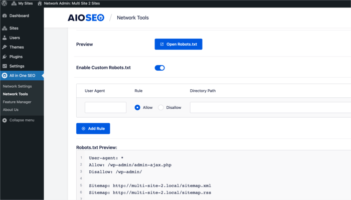 You can also apply network wide robots.txt settings from your dashboard.