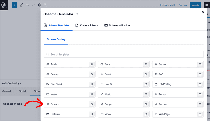 If you haven't added product schema, click on Generate schema and select Product schema.